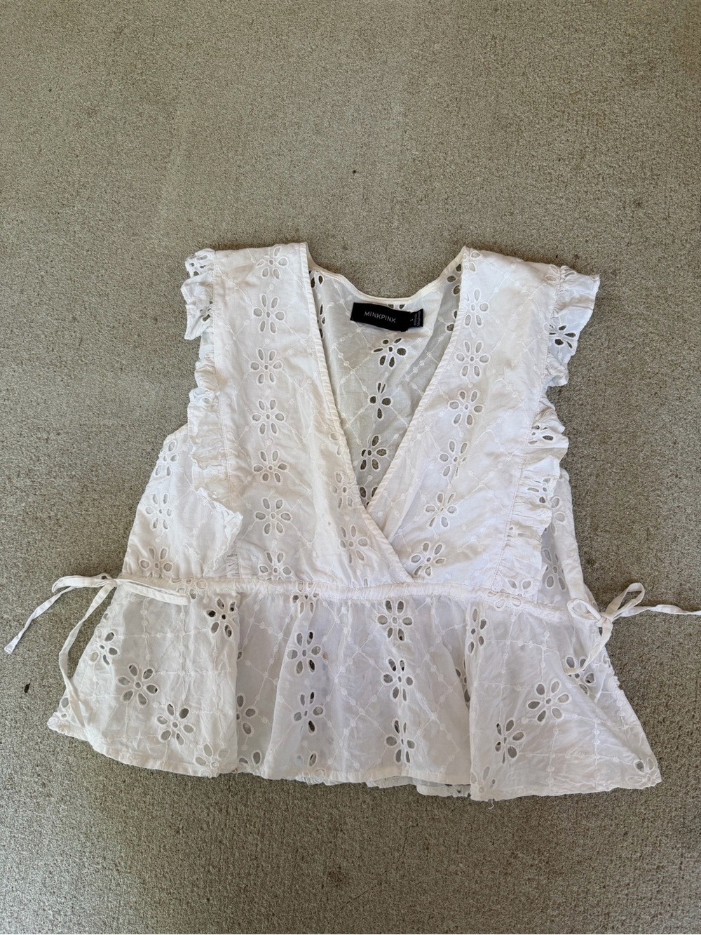 MINKPINK White Eyelet Wrap Camisole with Ruffle Trim